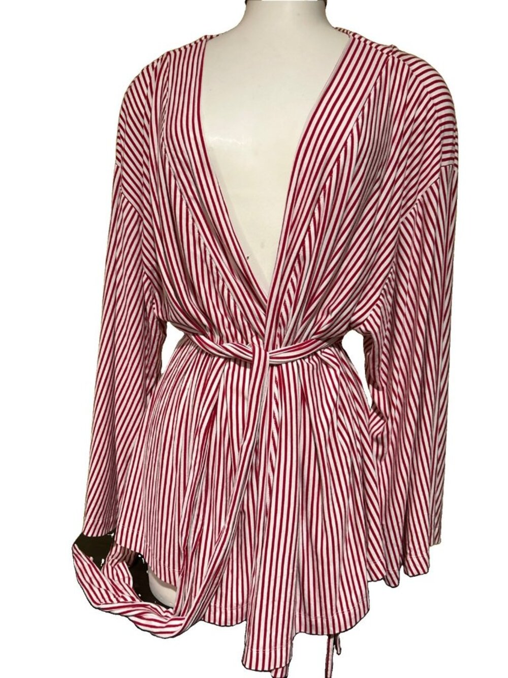 Lake Pajamas Kimono Wrap Top Size XL Red & White Striped DreamModal Sleepwear PJ